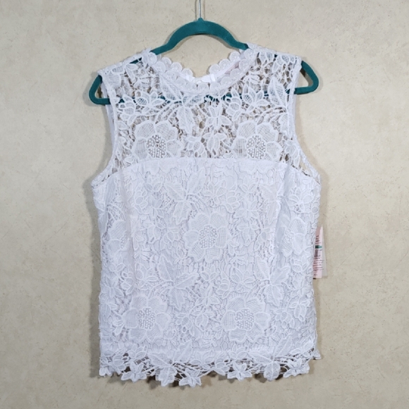 12515 Nanette Lepore white lace Spring Fling blouse L NWT - Picture 1 of 13